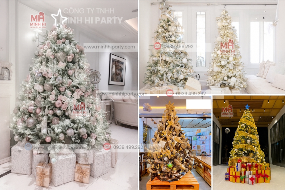 Mẫu cây thông Noel 2025 với tone màu Bạc - Gold _ champagne