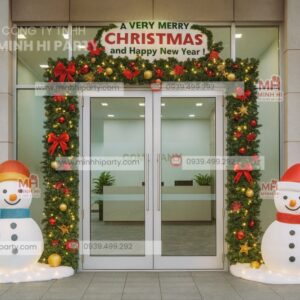 Mẫu cổng chào trang trí Noel 2025 trước văn phòng công ty