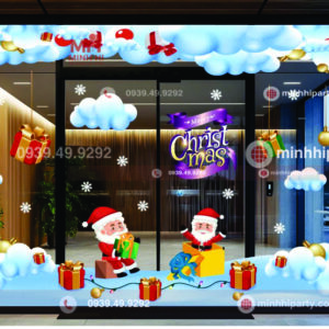 Mẫu thiết kế decal dán kính trang trí Noel 2025 tại sảnh khách sạn