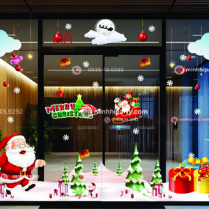 thiết kế decal noel 2025 với hình ảnh ông già Noel và rừng thông