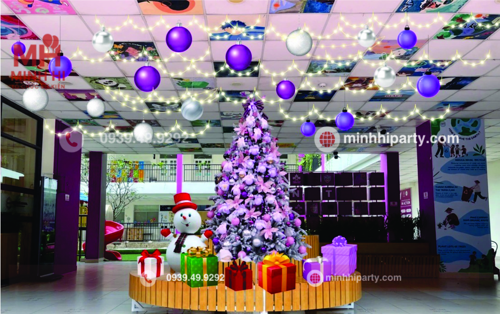 minh hi party trang tri Noel ket hop anh sang led chu de mau sac theo yeu cau Demo thiết kế trang trí Noel với ánh sáng LED do Minh Hi Party thực hiện