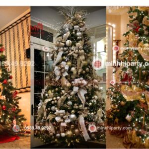 minhhiparty goi y mau cay thong noel anh kim trang trang tri 2025 ket hop voi ruy bang Hình ảnh cây thông Noel ánh kim kết hợp dây ruy băng trang trí