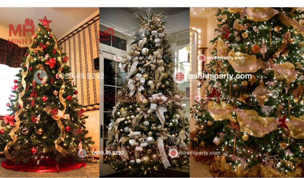 minhhiparty goi y mau cay thong noel anh kim trang trang tri 2025 ket hop voi ruy bang Hình ảnh cây thông Noel ánh kim kết hợp dây ruy băng trang trí