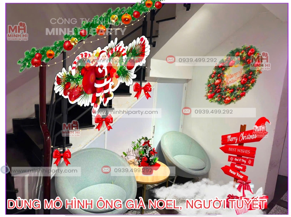 minhhiparty trang tri noel van phong voi mo hinh ong gia noel nguoi tuyet Mô hình ông già Noel, người tuyết trang trí văn phòng