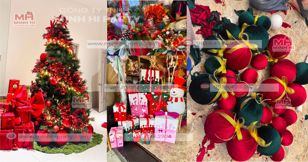 mo hinh qua chau nhung hop qua trang tri noel Mô hình hộp quà, quả châu nhung trang trí Noel