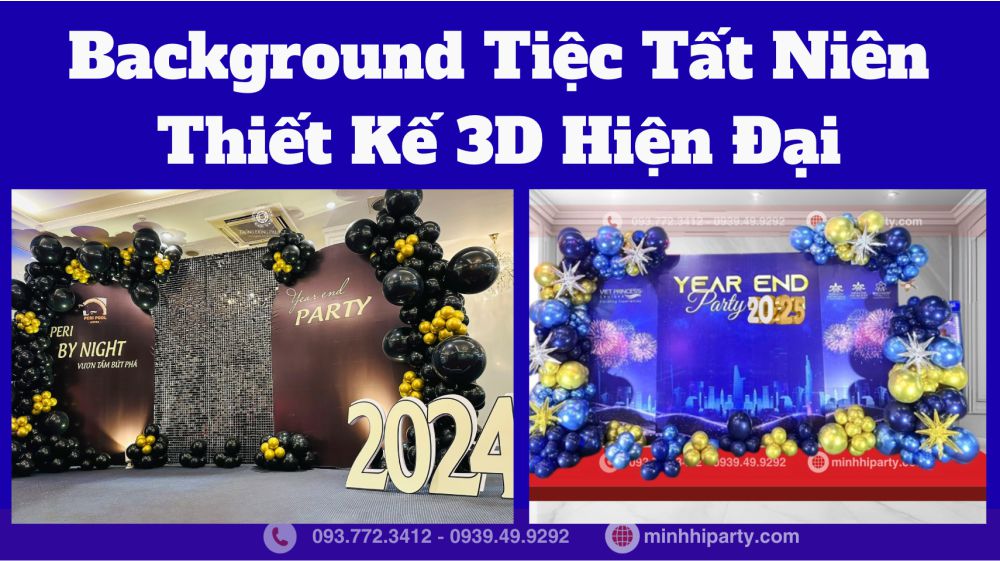 Trang trí Background tiệc tất niên 2025 thiết kế 3D – Form dựng nhiều lớp cho hiệu ứng “wow”