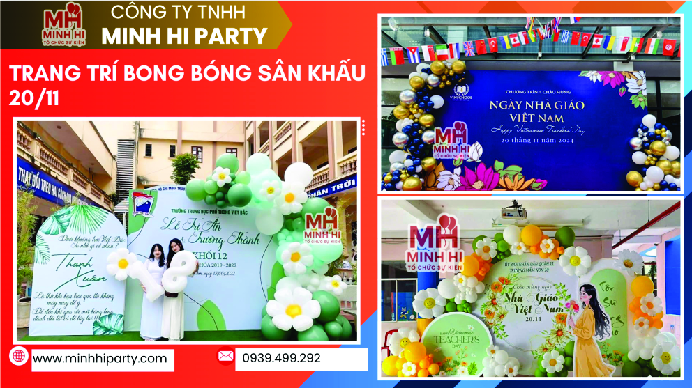 trang tri bong bong san khau 20 11 Dịch vụ trang trí bong bóng sân khấu 20-11 do Minh Hi Party cung cấp