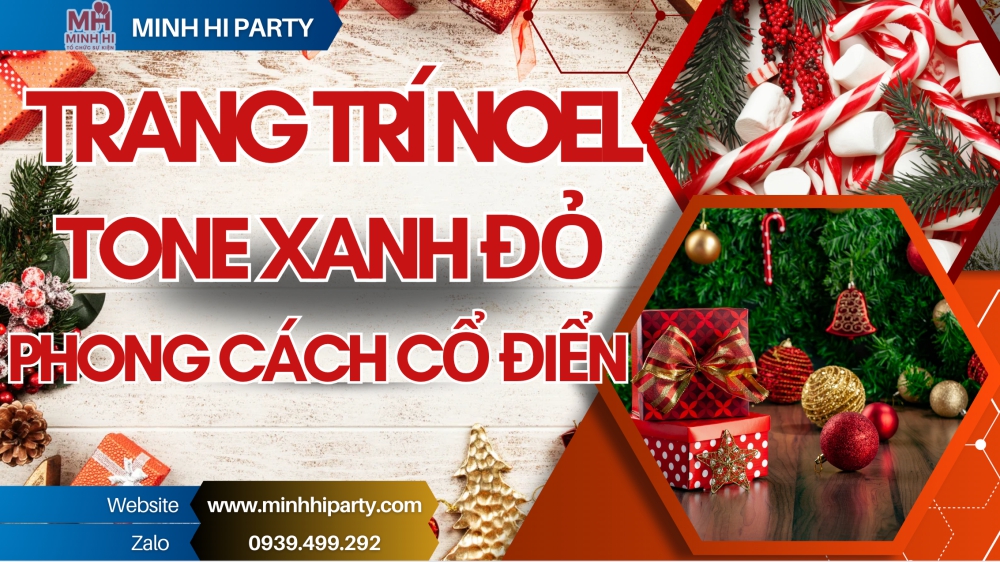 Trang trí noel 2025 tone xanh đỏ phong cách cổ điển