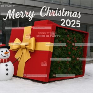 trang trí noel 2025 với mô hình hộp quà khổng lồkeets hợp người tuyết