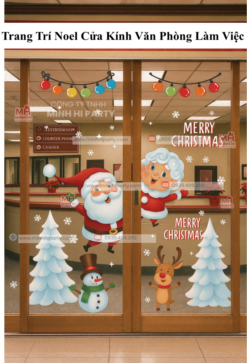 trang tri noel cua kinh phong lam viec Trang trí noel trên cửa kính văn phòng làm việc