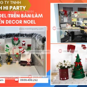 decor noel trên bàn làm việc với các phụ kiện Noel đơn giản