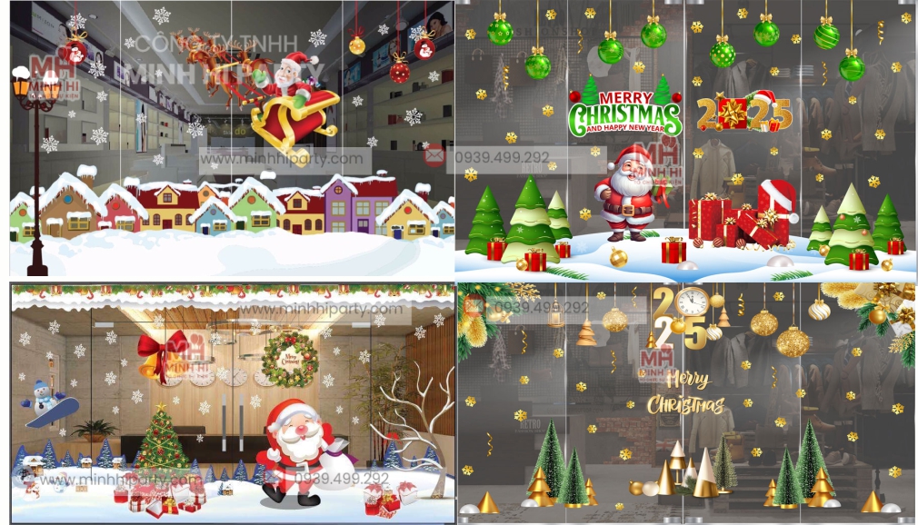 Trang trí Noel 2025 trên cửa kính văn phòng công ty