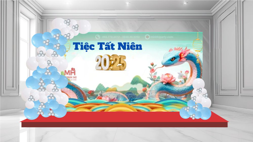 Trang trí tất niên với thiết kế phông chủ đề linh vật của năm