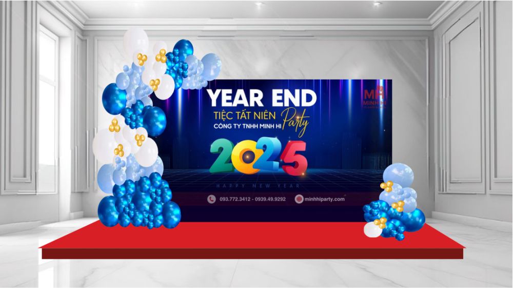 trang tri phong nen tiec tat nien theo thuong hieu cong ty Thiết kế phông nền tiệc tất niên theo concept riêng – Cá nhân hóa thương hiệu