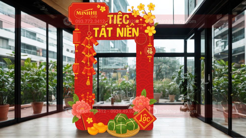 trang tri tiec tat nien cho van phong khu checkin Trang trí photobooth tất niên điểm nhấn cho khu checkin đơn giản