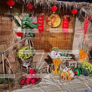 Gian nhà tranh được Minh Hi Party tái hiện đậm chất tết xưa