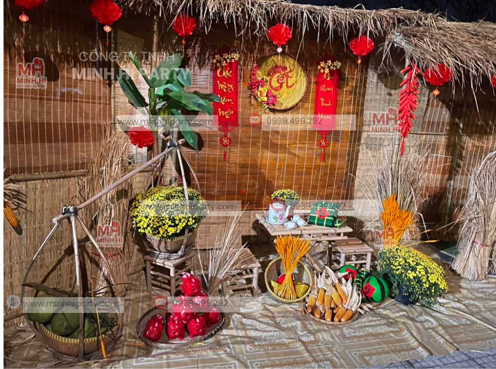 2 minhhiparty.com trang tri tet voi gian nha tranh nong thon thoi Gian nhà tranh được Minh Hi Party tái hiện đậm chất tết xưa
