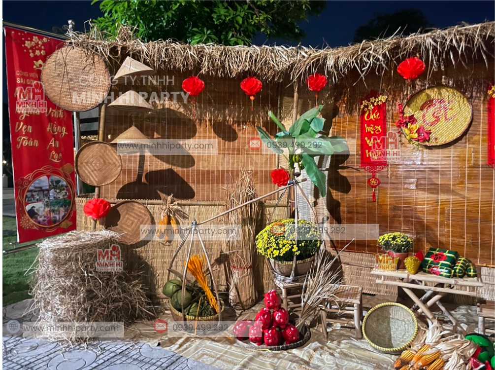 3 minhhiparty.com trang tri tet voi gian nha tranh nong thon thoi Gian nhà tranh linh hồn toàn bộ không gian trang trí Tết xưa