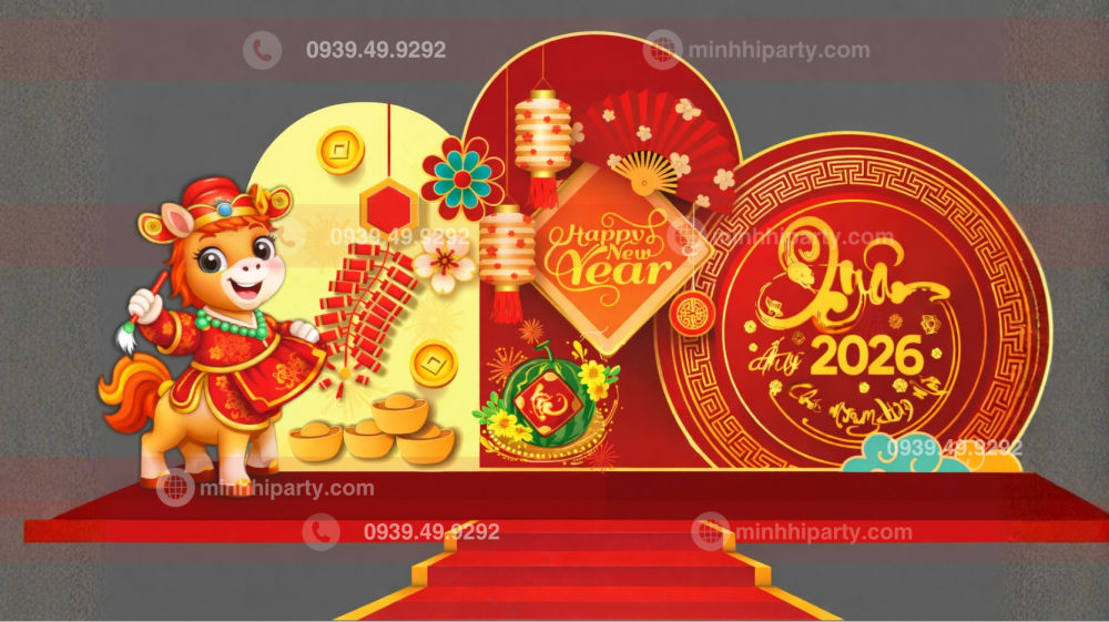 Thuê background tết 2026 checkin thu hút truyền thông do Minh Hi Party cung cấp