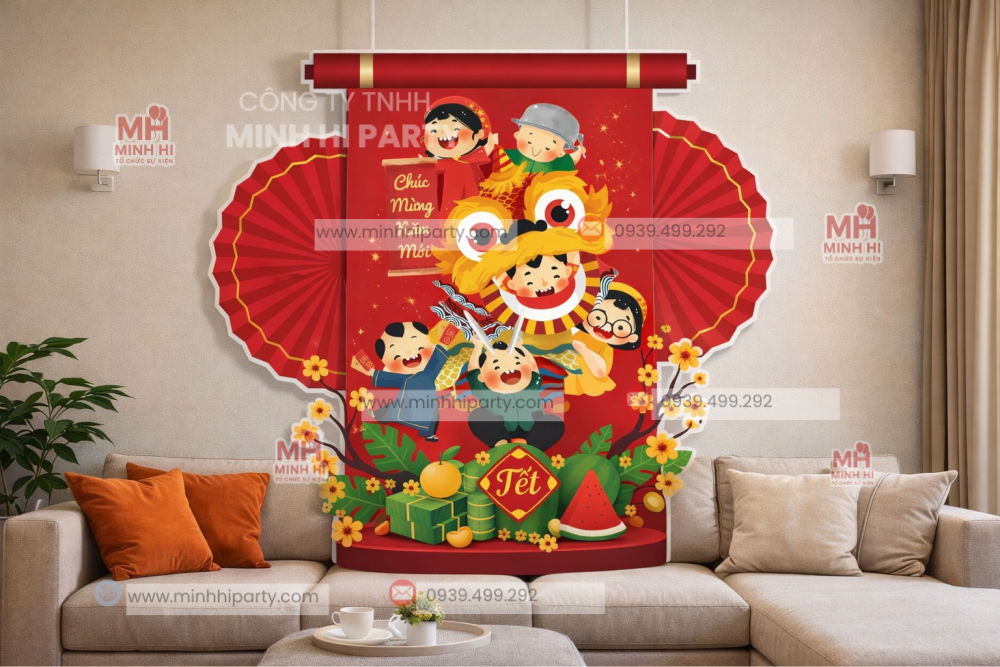 Background tết mini trang trí phòng khách 