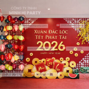 Mẫu Background trang trí tết 2026 sảnh lễ tân công ty