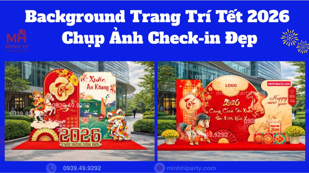 Background trang trí tết 2026 dạng tiểu cảnh hoành tráng sang trọng nổi bật