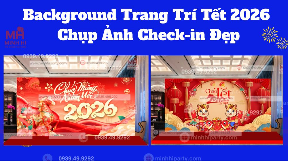 Thiết kế background tết 2026 bằng bạt hiflex dạng 2D
