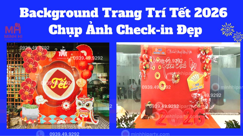 Decor backdrop tết 2026 với thiết kế 3D nổi 