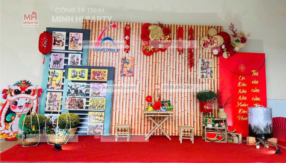 bo cuc trang tri tet xua do minh hi party thuc hien Bố cục tiểu cảnh tết xưa được Minh Hi Party tái hiện lại một cách gọn gàng hiện đại