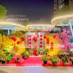 bộ tiểu cảnh tết sử dụng mành tre trag trí