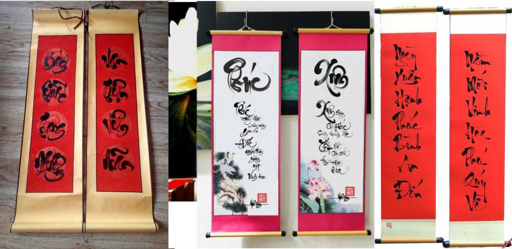 cau doi do lien thu phap trang tri tet Câu đối đỏ liễn thư pháp dùng trang trí tết