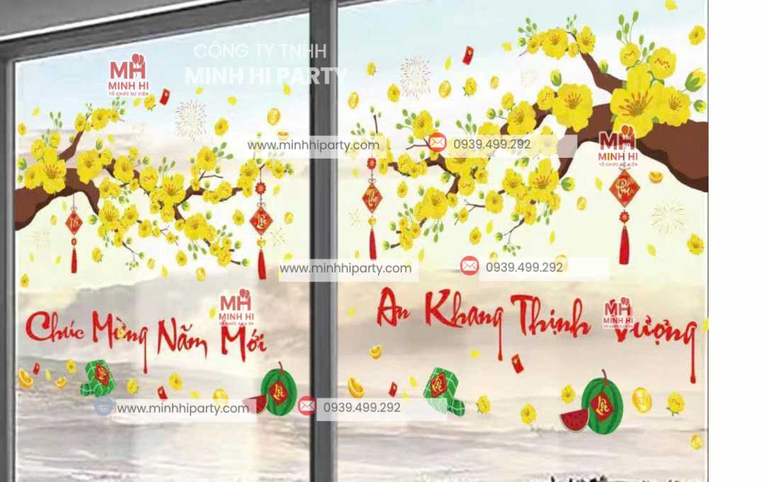 decal tet 2026 mau hoa mai truyen thong Mẫu decal tết 2026 phong cách truyền thống