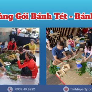 gian hang goi banh tet banh chung cho su kien tet 2026 Gian hàng gói bánh chưng – bánh tét Khách được hướng dẫn nghệ nhân gói bánh tét – bánh chưng cho sự kiện