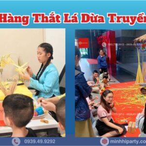 Gian hàng nghệ nhân thắt lá dừa truyền thống hướng dẫn du khách trãi nghiệm thực tế tại sự kiện