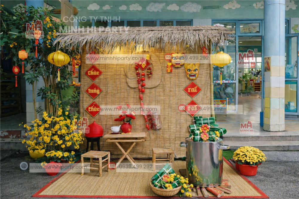 Góc trang trí tết xưa tại lớp học mầm non