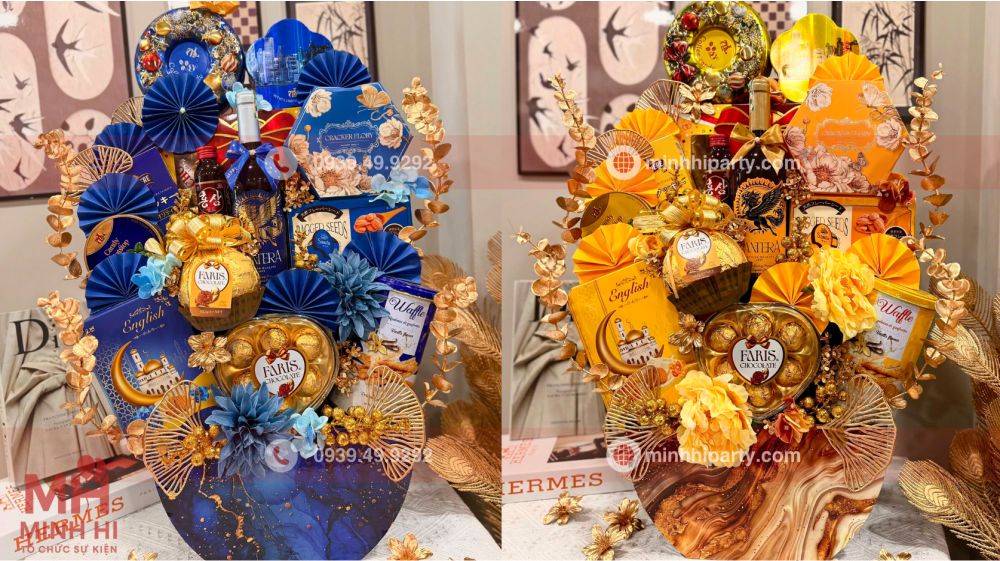 goi gio qua tet 2026 tone xanh vang Giỏ quà tết 2026 cao cấp và thiết kế sang trọng