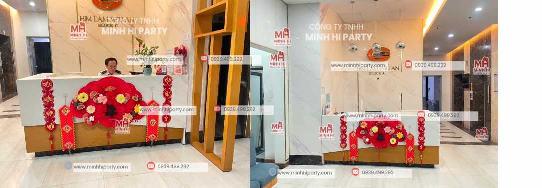 Trang trí tết cho quầy lễ tân tại chung cư Him Lam