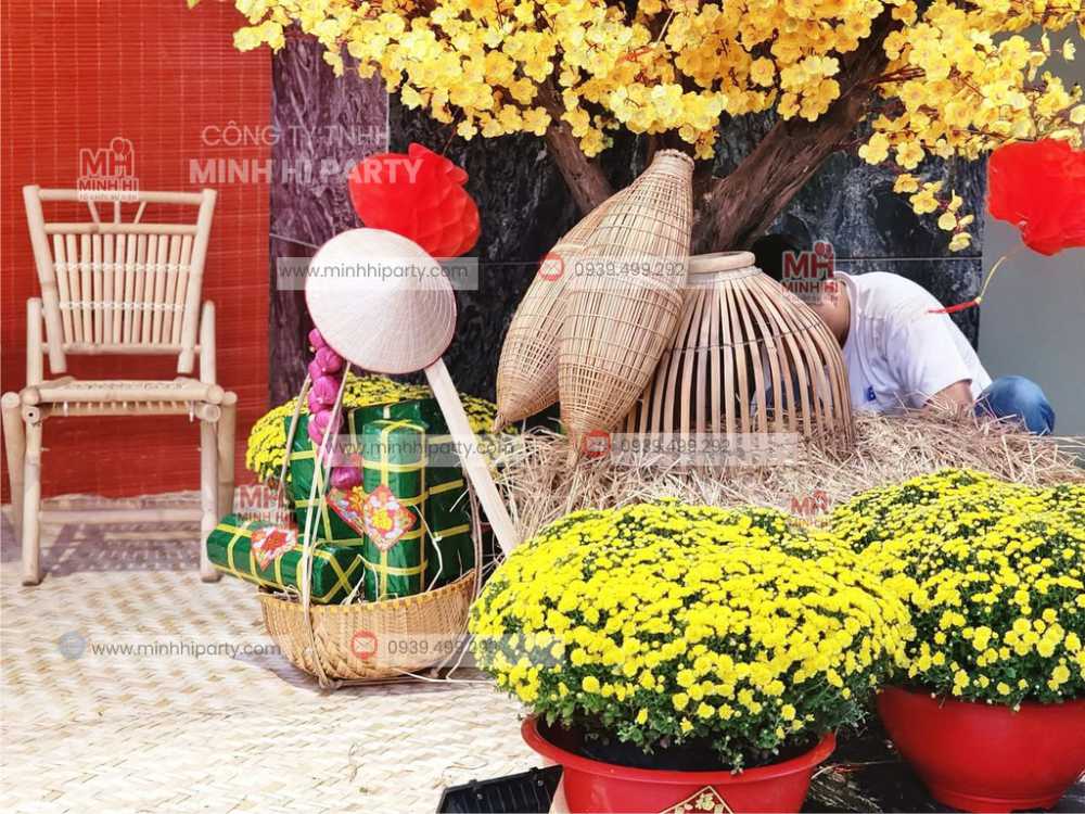 hoa mai cuc mam xoi trang tri tet Hình ảnh hoa mai, cúc mâm xôi trang tri tết