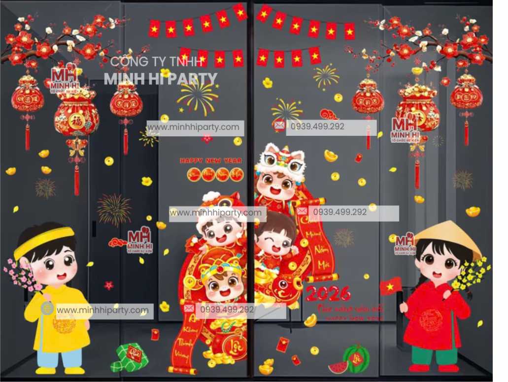 mau decal tet 2026 cho van phong cong ty Mẫu decal tết 2026 cho văn phòng công ty tại Minh Hi Party