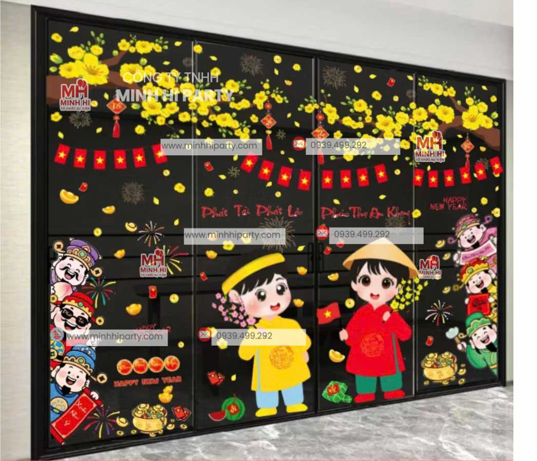 mau decal tet 2026 phu hop cac trung tam thuong mai Mẫu decal tết 2026 gợi ý cho trung tâm thương mại
