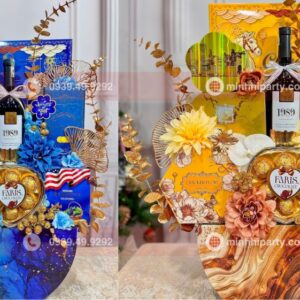 mau gio qua tet co ruou ngoai sang trong tet 2026 Gói giỏ quà tết có rượu cùng các phụ kiện sang trọng cho tết 2026