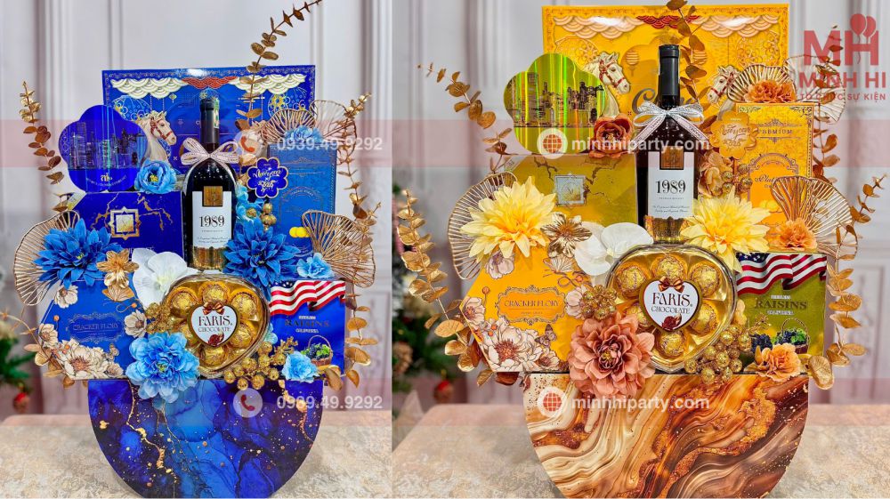 mau gio qua tet co ruou ngoai sang trong tet 2026 Gói giỏ quà tết có rượu cùng các phụ kiện sang trọng cho tết 2026