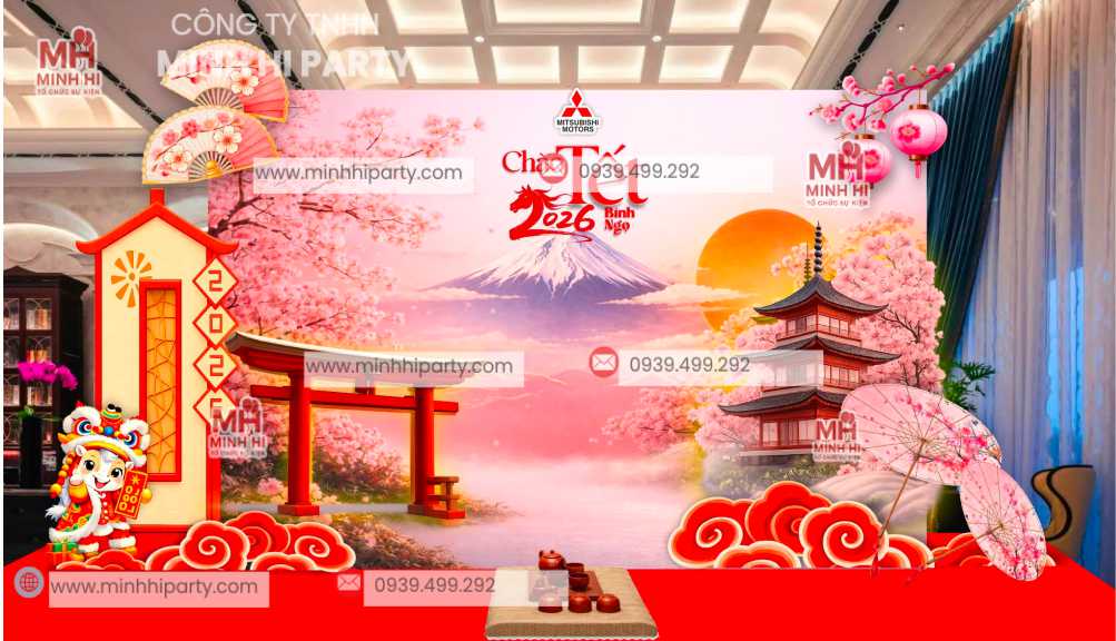 Mẫu trang trí tết 2026 phong cách nhật bản