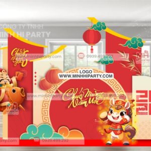 mau trang tri tet binh ngo 2026 chu de hien dai 1 Mẫu trang trí tết chúc mừng năm mới 2026 với chibi ngựa đáng yêu