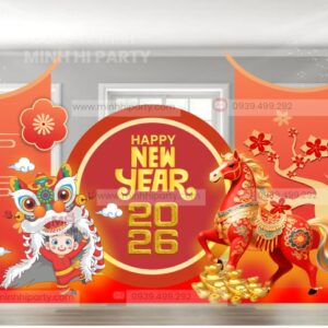 mau trang tri tet binh ngo 2026 chu de hien dai 4 1 Thiết kế trang trí tết 2026 chủ đề hiện đại cho trung tâm giáo dục