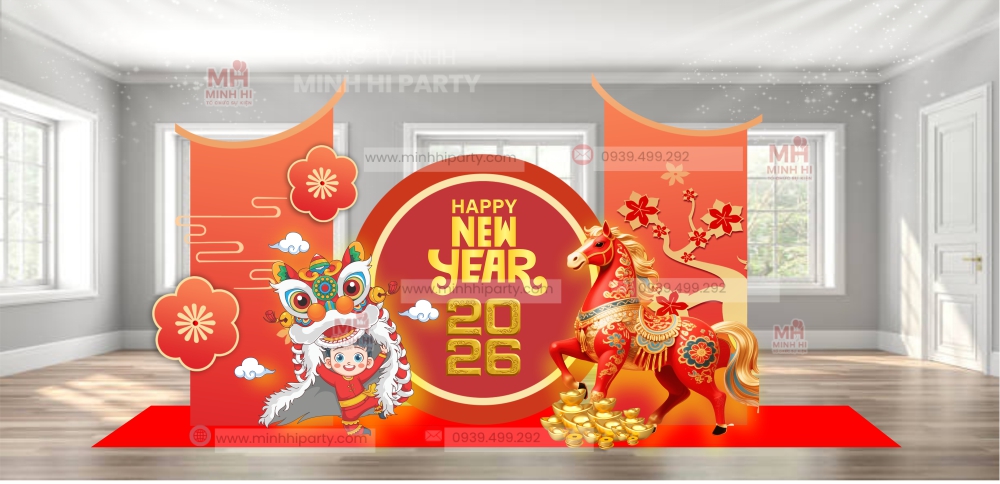 mau trang tri tet binh ngo 2026 chu de hien dai 4 1 Thiết kế trang trí tết 2026 chủ đề hiện đại cho trung tâm giáo dục