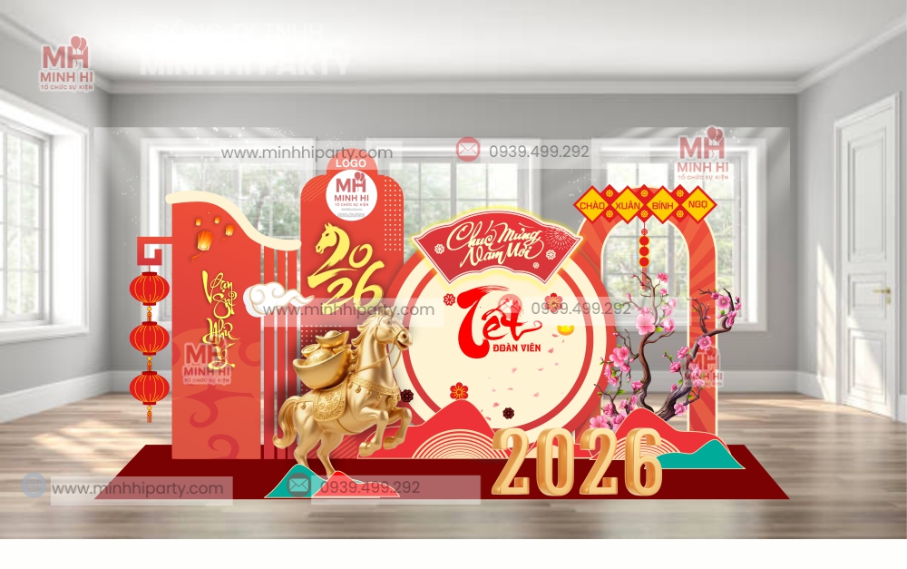 mau trang tri tet hien dai moi nhat nam 2026 Mẫu trang trí tết hiện đại mới nhất năm 2026 do Minh Hi Party lên ý tưởng thiết kế và thi công trọn gói