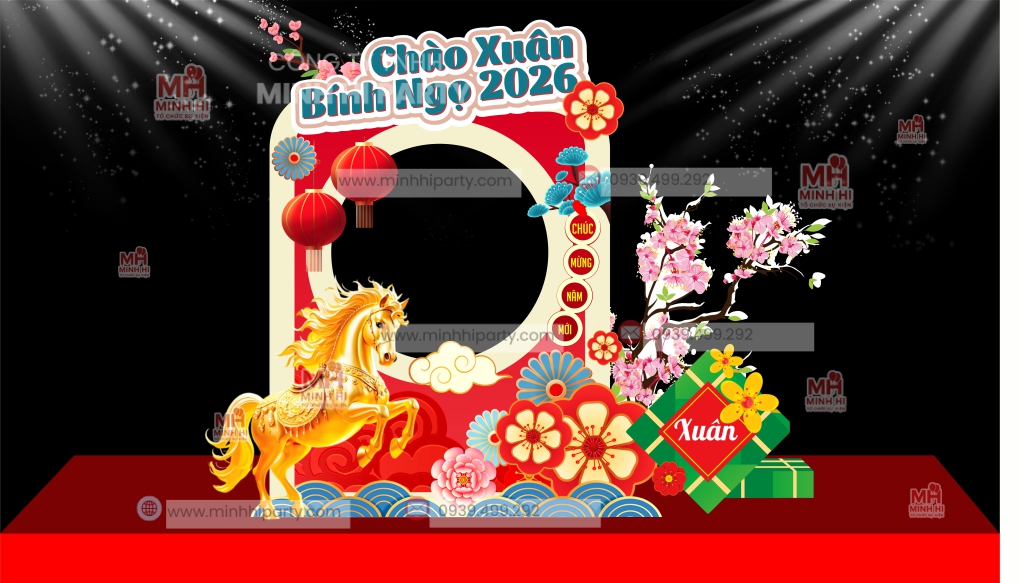 minhhiparty khung check in chao xuan binh ngo 2026 Trang trí tết 2026 tết Bính Ngọ hiện đại cho không gian nhỏ