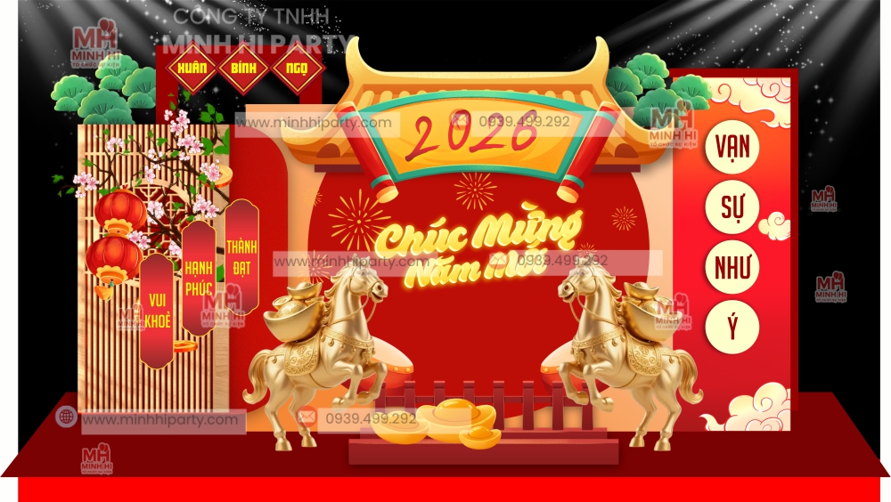 minhhiparty trang tri tet chuc mung nam moi 2026 2 1 Mẫu trang trí tết chúc mừng năm mới 2026 MH6 của Minh Hi Party cung cấp trọn gói