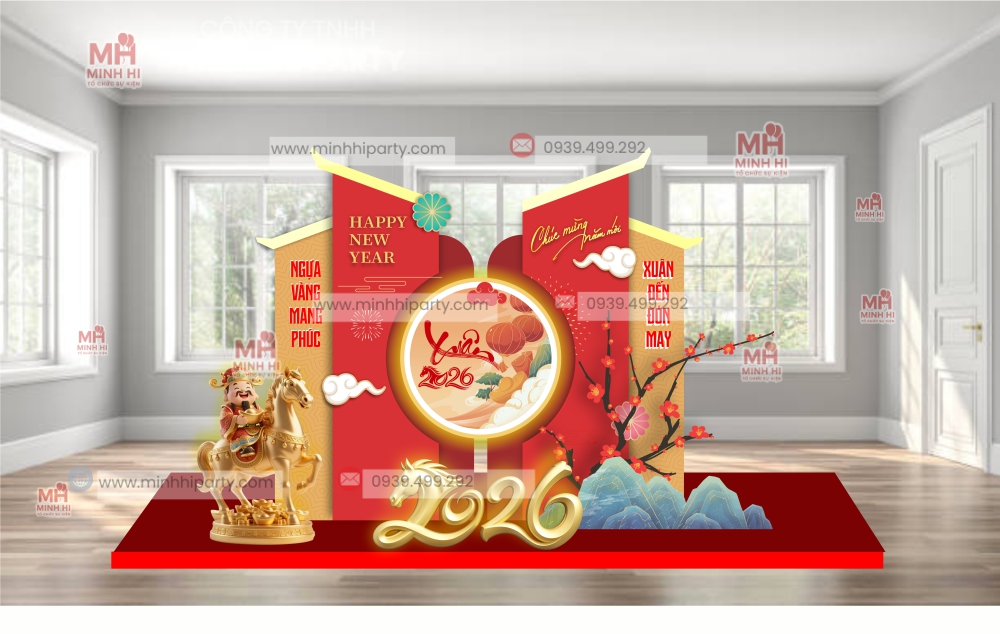 minhhiparty trang tri tieu canh tet xuan 2026 Mẫu trang trí tết 20256 cho bệnh viện phòng khám